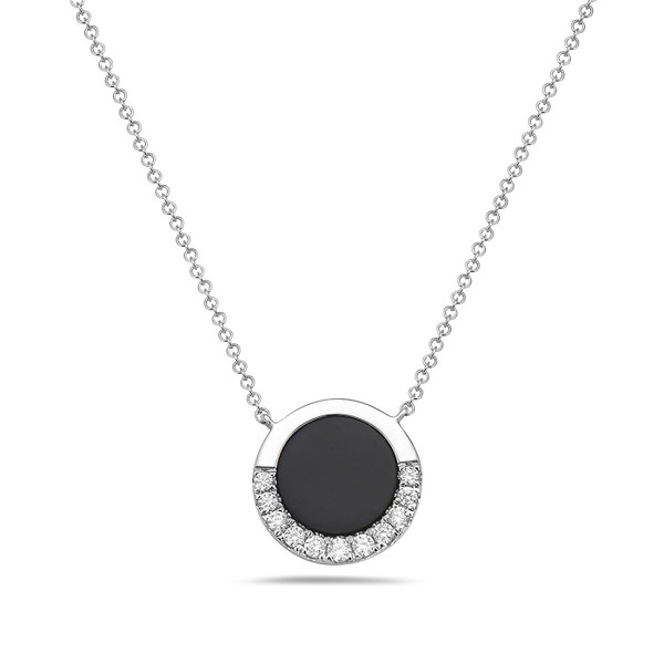 Black Agate and Diamond Circle Necklace