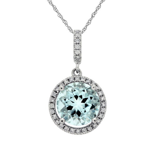 Aquamarine and Diamond Halo Pendant