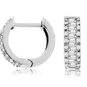 Baguette and Round Diamond Huggie Hoops