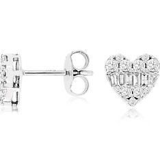 Baguette and Round Diamond Heart Earrings