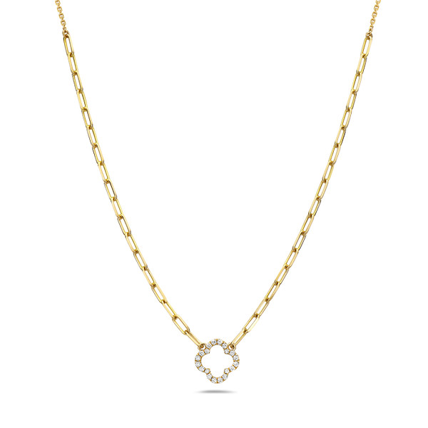 Paperclip Link Diamond Clover Necklace