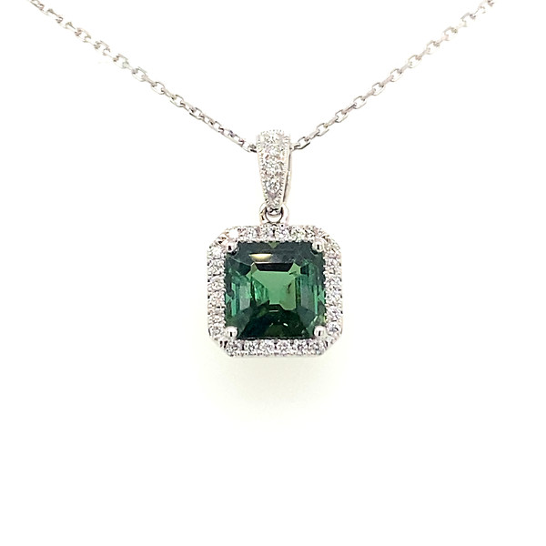 Green Tourmaline and Diamond Pendant