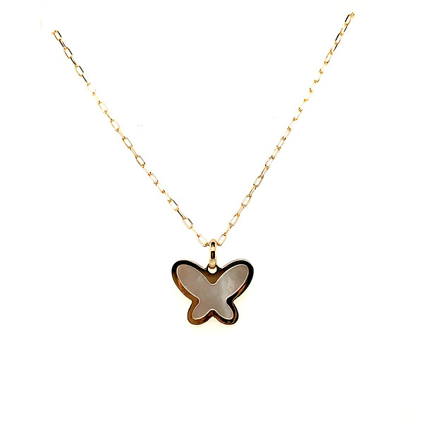 Yellow Gold Mother of Pearl Butterfly Necklace