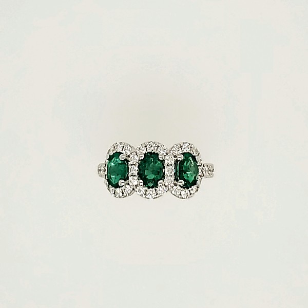 Emerald and Diamond Three Stone Ring